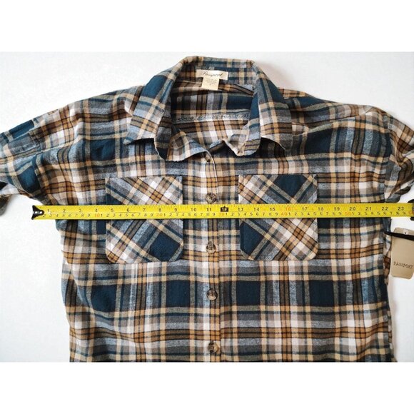 Passport Women's Plaid Flannel Shirt Sz S – Teal Golden Check – 100% Cotton NWT - Picture 5 of 11